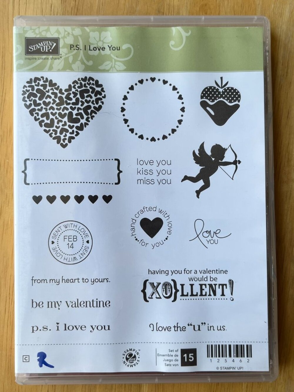 Stampin' Up P.S. I Love You Stamp Set of 15 # 125462 Cling Valentine Heart Cupid